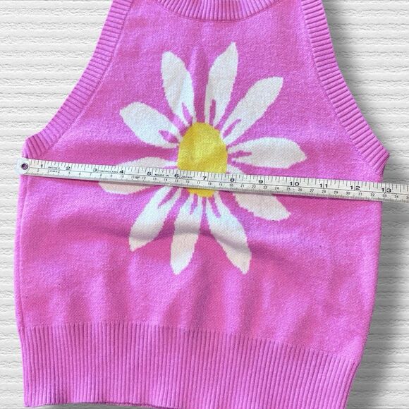 MM By My Michelle Pink Flower Daisy Crop Tank Top Retro Y2K Style Small Stretchy - Picture 5 of 7